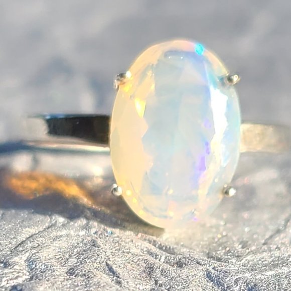 COPY-Ethiopian Opal Ring Size 7 Sterling Silver-Opal Jewelry-Opal Stone-Birth… - Picture 5 of 10
